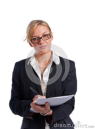 Young cute businesswoman. Isolated Stock Photo