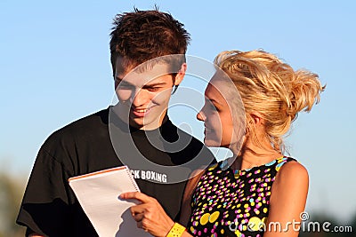 Young cute couple boy and girl Stock Photo