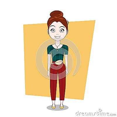 Young Cute Girl Happy Smiling Emotional Woman In Modern Clothes Full Length Vector Illustration