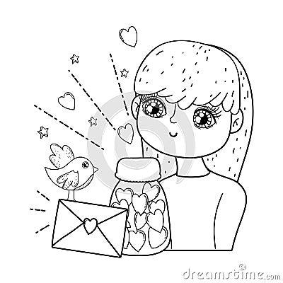 Young cute girl lover with envelope Vector Illustration