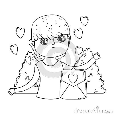 Young cute lover boy with love envelope Vector Illustration