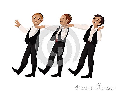 Young Dancers are dancing jewish national dances. Tree dancing children, Israel. Israeli hora Vector Illustration