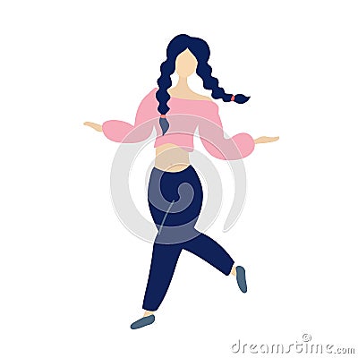 Young dancing tiny stylish woman Vector Illustration