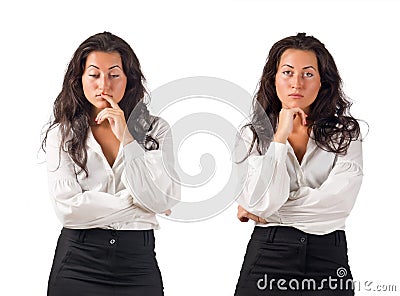 Young dark haired business woman doubt Stock Photo