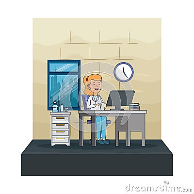 Young dentist female in office Vector Illustration