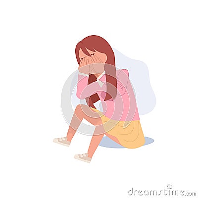 Young Depression and Solitude concept. Moody Portrait of a Depressed Young Child. Flat vector cartoon illustration Vector Illustration