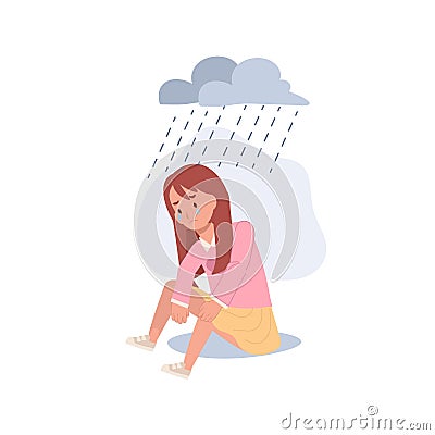 Young Depression and Solitude concept. Moody Portrait of a Depressed Young Child. Flat vector cartoon illustration Vector Illustration