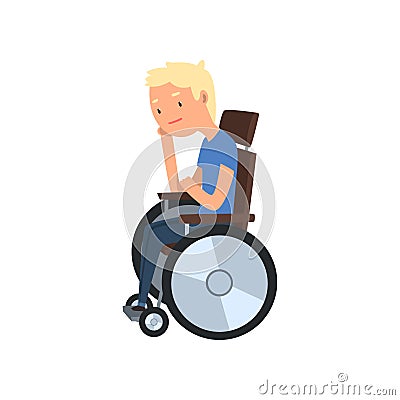 Young disabled man sitting in wheelchair vector Illustration on a white background Vector Illustration
