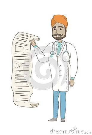 Young doctor in medical gown giving presentation. Vector Illustration