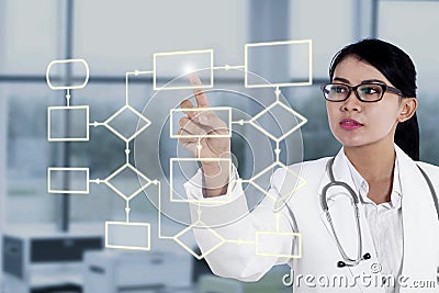 Young doctor pressing flowchart button Stock Photo