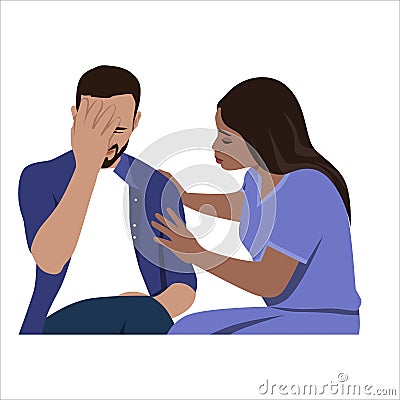 Young doctor woman calms her patient who is sad, Friendship Cartoon Illustration