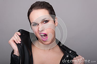 Young dramatic woman with makeup Stock Photo