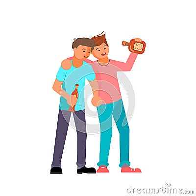 Young drunk close friends Vector Illustration
