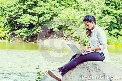 Young East Indian American Woman traveling, working in New York Stock Photo