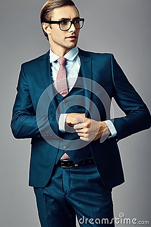 Young elegant handsome businessman in a suit Stock Photo