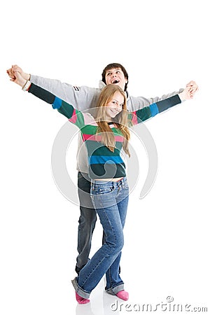 Young embracing pair isolated on a white Stock Photo
