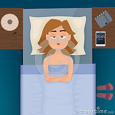 Young employee woman with insomnia and sleepless Vector Illustration