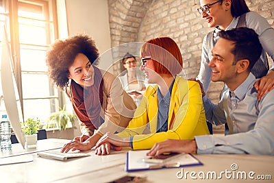 Young employees working in touristic agency Stock Photo