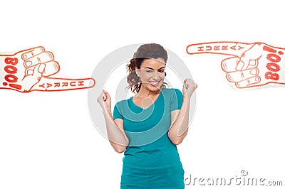 Young energetic female showing her true fan spirit Stock Photo