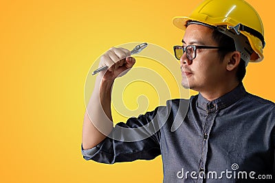 Young engineer is actively acting ready to work Stock Photo