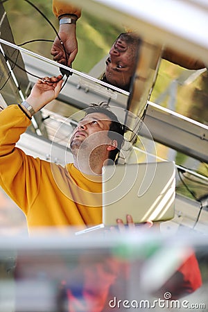 Young engineer with laptop Stock Photo