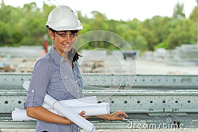 Young engineer woman in the warehouse Stock Photo