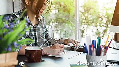 Young entrepreneur, teenager business owner work at home, alpha Stock Photo