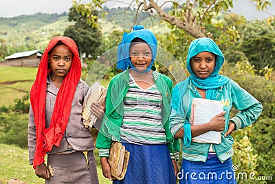 Young ethiopian schoolgirls holding their exercise books Editorial Stock Photo