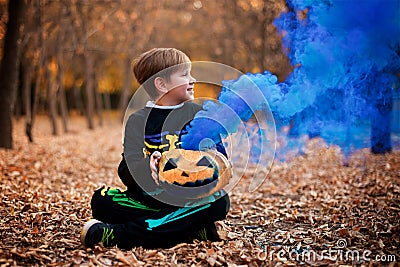 Young boy as a Jack Skellington on the Halloween Stock Photo