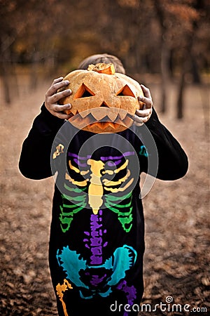 Young boy as a Jack Skellington on the Halloween Stock Photo
