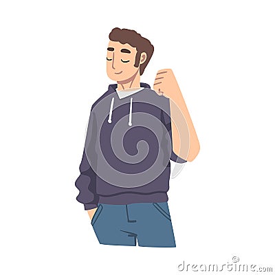 Young Excited Man Showing Approving Gesture Fist Pumping Vector Illustration Vector Illustration