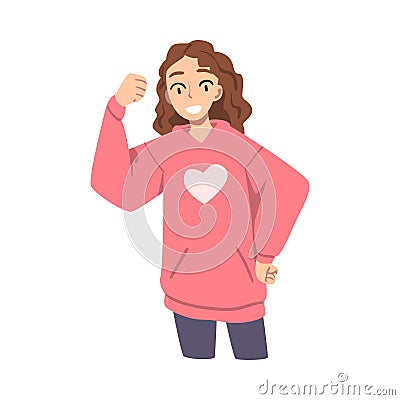 Young Excited Woman Showing Approving Gesture Fist Pumping Vector Illustration Vector Illustration