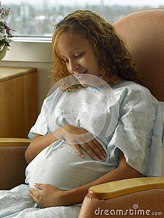 Young Expecting Mother Hospital Room Stock Photo