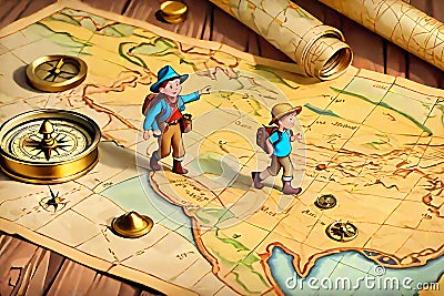 Young explorer children desktop search Cartoon Illustration