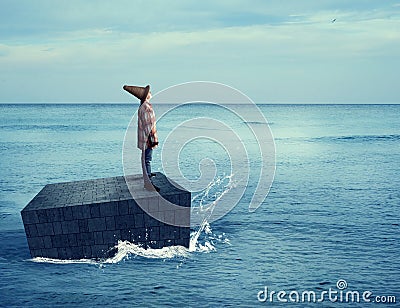 Young explorer in the ocean Stock Photo