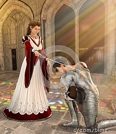 Young fairytale princess knights a young medieval knight Stock Photo