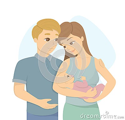 Young family with baby. Vector Illustration