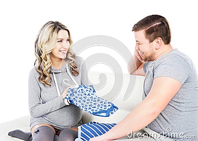 Young family bought a babygro Stock Photo