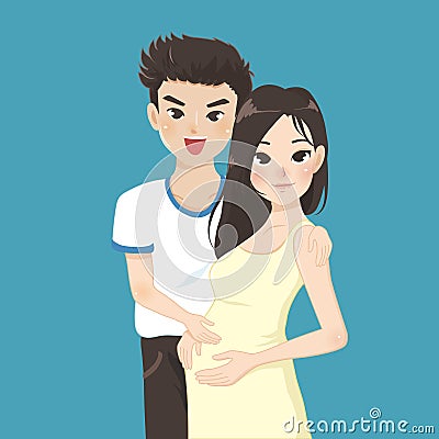 Couple family Husband hugging his pregnant wife Vector Illustration