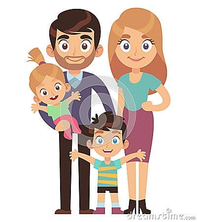 Young family. Mother and father with kids brother sister traditional relationship society character flat vector Vector Illustration