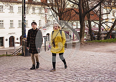 Young fashionable people in the center of Prague Editorial Stock Photo