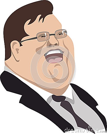 Young and fat businessman laughs. Much money. Creative and successful businessman Portrait. cartoon Stock Photo