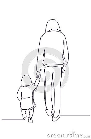 Young father with child one line hand drawn illustration Vector Illustration