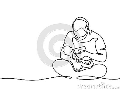 Young father feeding baby from bottle Vector Illustration