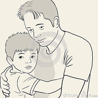 Young father hugging young child with fatherly love Stock Photo