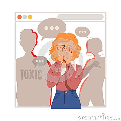 Young Female as Victim of Cyberbullying Suffering from Violence and Hatred from Social Media Vector Illustration Vector Illustration