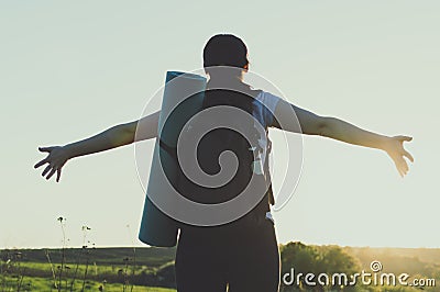 Freedom success vacation female journey backapacker Stock Photo