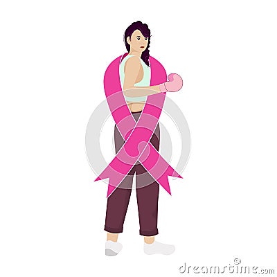 Young Female Boxer Wearing Pink Cross Ribbon On White Stock Photo