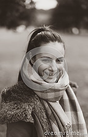 A young female caucasian woman laughing at the camera Stock Photo