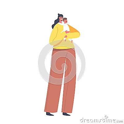 Young Female Character Holding Newborn Baby on Hand, Caucasian Woman with Little Child, Maternity, Mother Care Vector Illustration